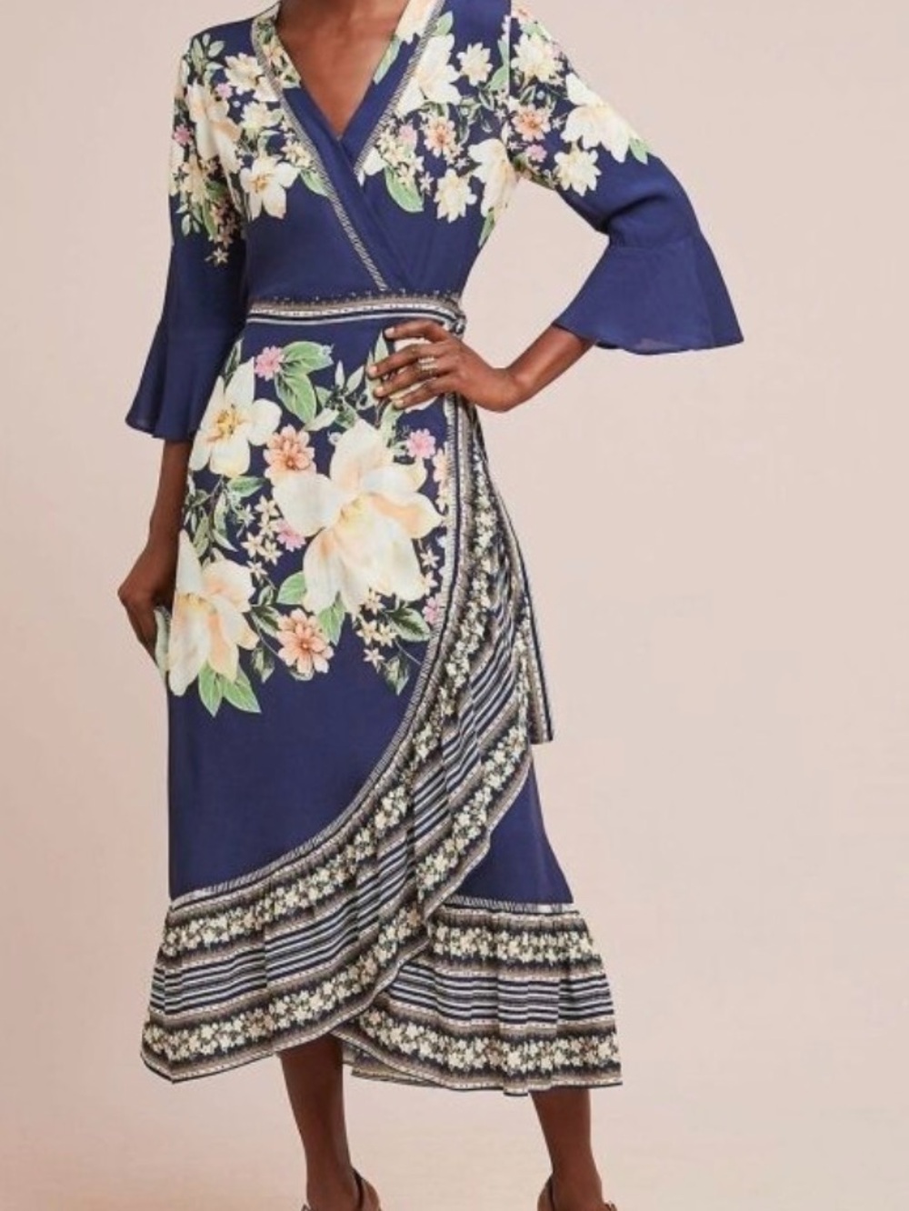 Farm Rio Wrap Dress Anthropologie Midnight Flower Wrap Dress S